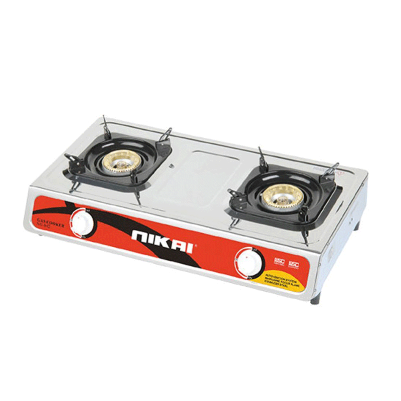 Nikai Stainless Steel Double Burner Gas Stove with Auto Ignition System and Blue Flame - NG842