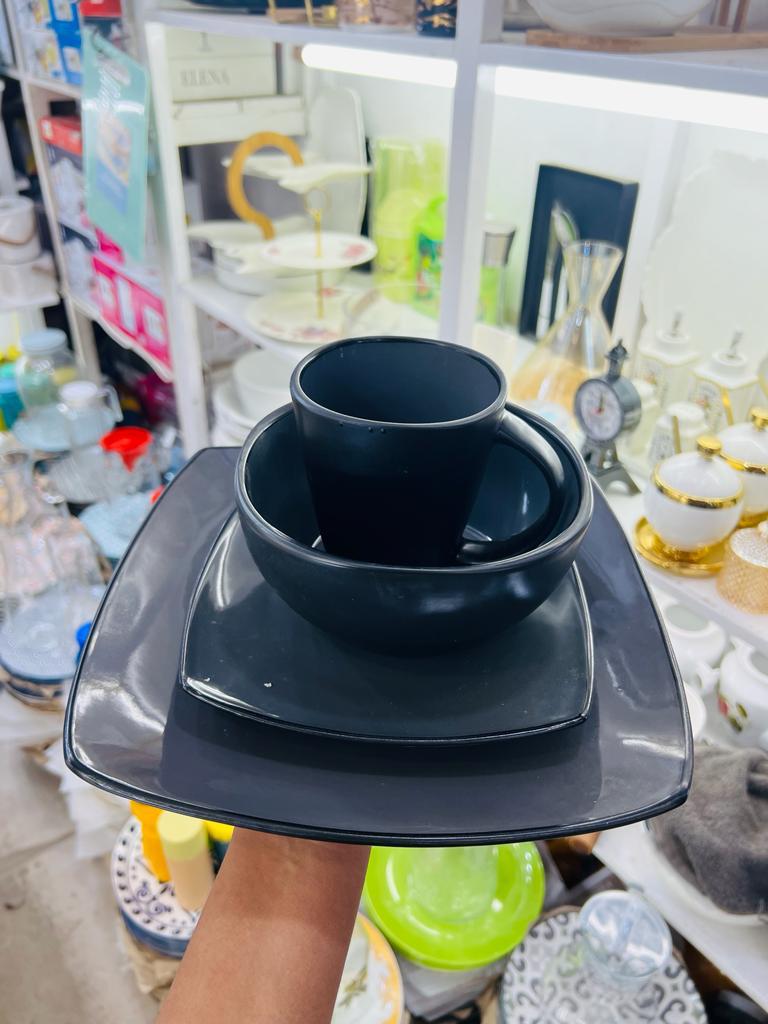 Dinner Set Ceramic 16pcs Black 4-4-4-4