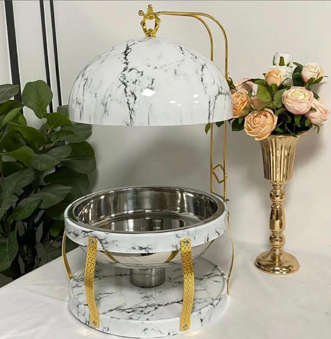 Chaffing Dish gold finish black & white