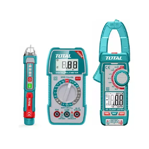 Total TOS23068 Electrical Test Kit – Digital Multimeter, AC Clamp Meter, DC Voltage Detector & Test Leads Set
