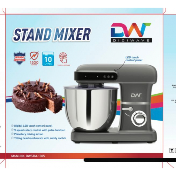 Digi Wave Stand Mixer 1500W 10L 9 Speeds 3 Attachments DW-STM-1305