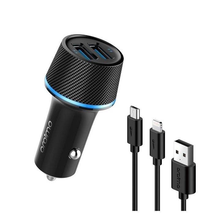 Oraimo Highway Car Charger with 2-In-1 Lightning & Micro USB Cable