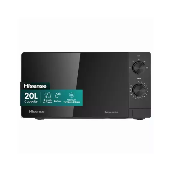 Hisense Mechanical Microwave Oven 20L 700W with Push Button, 5 Power Levels, Black H20MOBS14